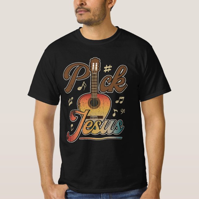 Plocka Jesus Music Pastor Påsk Classic Guitar Chri T Shirt (Framsida)