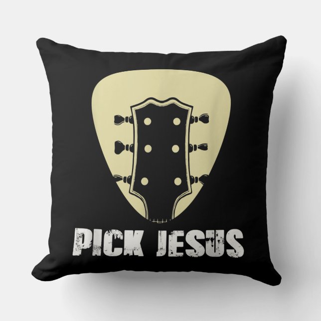 Plocka Jesus Religiösa Musician Gift Idea Guitar Kudde (Framsida)