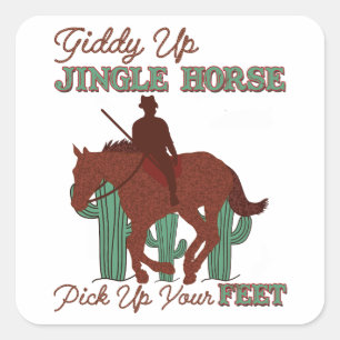 Plocka upp dig med Jingle Horse, Cowboy Fyrkantigt Klistermärke