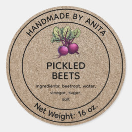 Plockade Beets Beet Burk-etiketten Kraft Design Runt Klistermärke
