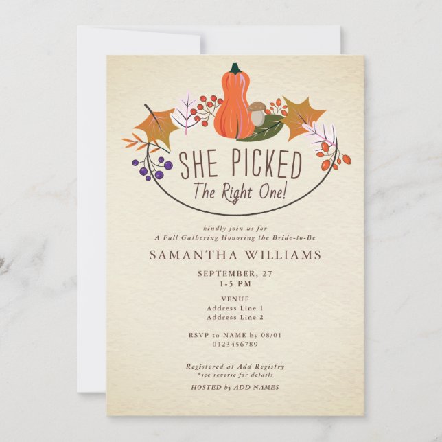 Plockade Höger ett - Fall Pumpkin-Möhippa Inbjudningar (Framsida)