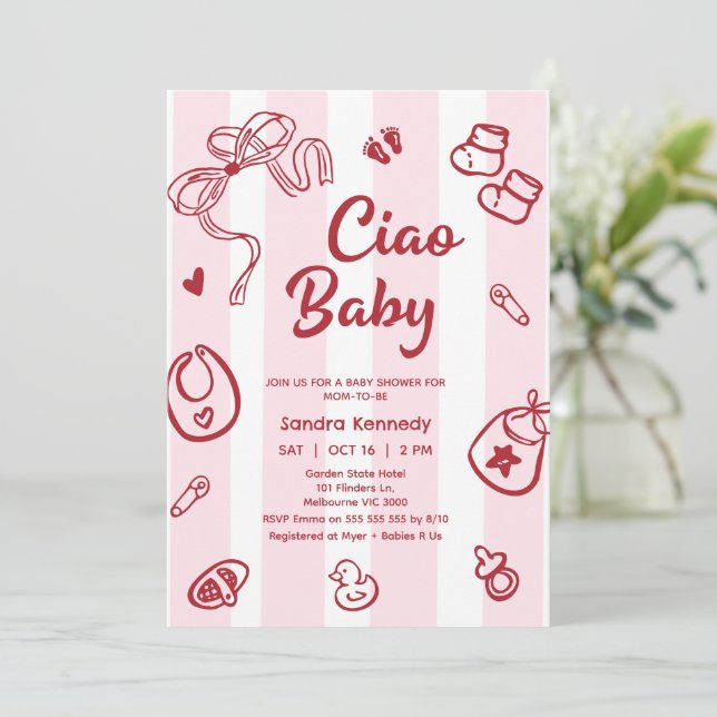 Plockade Red Rosa Baby-artiklar Ciao Baby Baby Sho Inbjudningar (Stående Fram)