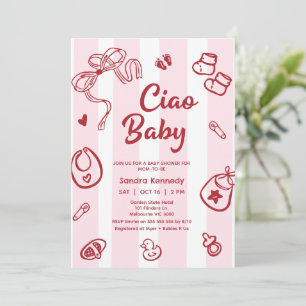Plockade Red Rosa Baby-artiklar Ciao Baby Baby Sho Inbjudningar