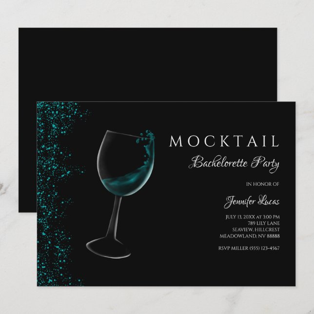 Plockande teal Blue Mocktail Bachelorette Inbjudningar (Fram/baksida)