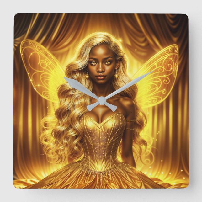 Plockande vingar med gyllene eleganter fyrkantig klocka (Framsida)