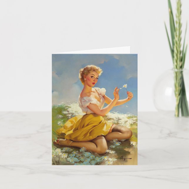 Plockar tusenskönor Vintage Pinup Födelsedag Kort (Framsida)
