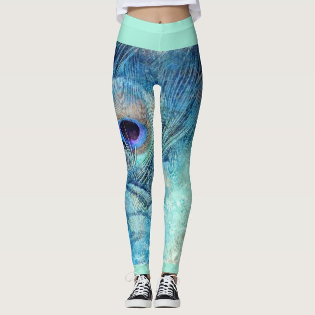 Plockfjädrar, marmor, tealblått lila leggings (Framsida)