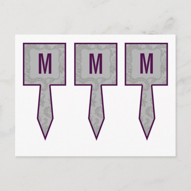 plockor med 3 Kopp-kummel Modern Grått Damask Snör Vykort (Framsida)