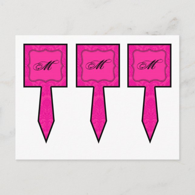 plockor med 3 Kopp-kummel, Shock rosa Black Damask Vykort (Framsida)