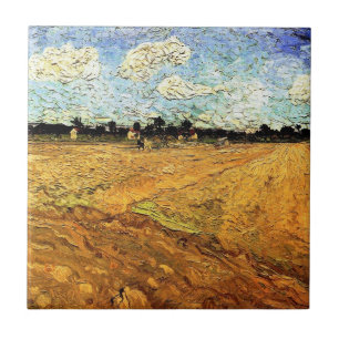 Plogad åker (Fåran) av Vincent van Gogh Kakelplatta