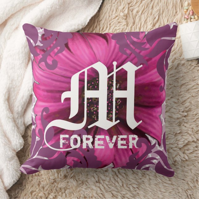 Plommon Anpassad Gerber Daisy Monogram Bröllopsdat Kudde (Filt)