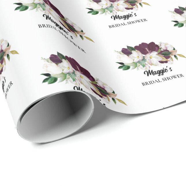 Plommon Blommig Bröllopsdusch Presentpapper (Rullad Hörn)