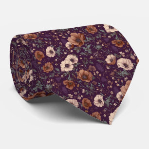 Plommon Burgundy Vintage Blommig Personlig Bröllop Slips