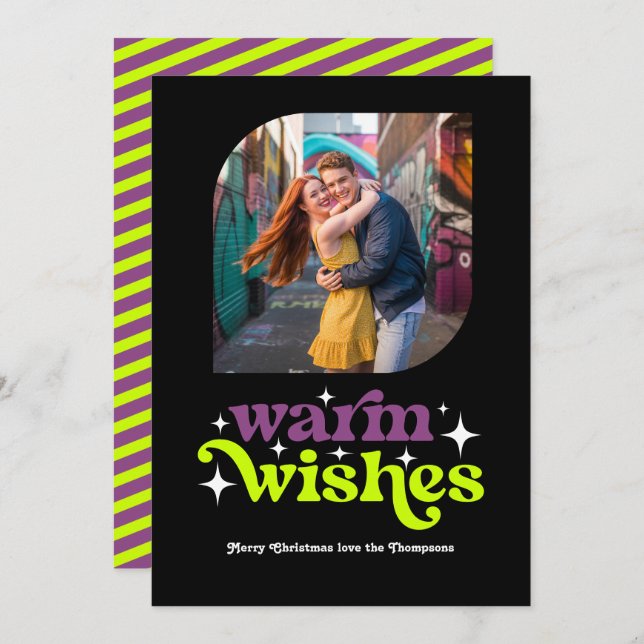 Plommon & Chartreuse Modern Retro Julfotografi Julkort (Fram/baksida)