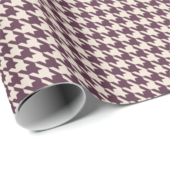 Plommon & Crème Houndstooth-mönster | Elegant Klas Presentpapper (Rullad Hörn)