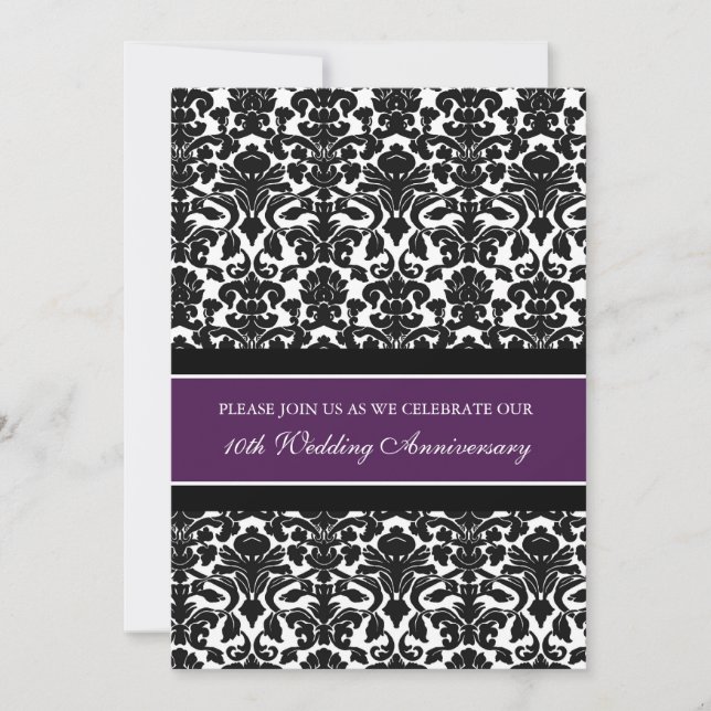 Plommon Damask 10-årsjubileumspartaj invitation Inbjudningar (Framsida)
