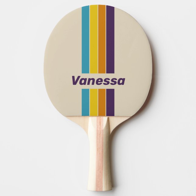 Plommon Damm Regnbåge Pin Ränder med Namn Pingisracket (Framsidan)