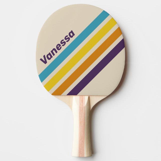 Plommon Damm Regnbåge Snedrandig med namn Pingisracket (Framsidan)