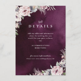 Plommon & dammig rosa blomster boho bröllopsdetalj tilläggskort