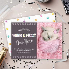 Plommon för varm och fuzzy New Year Pet Photo Typo Julkort