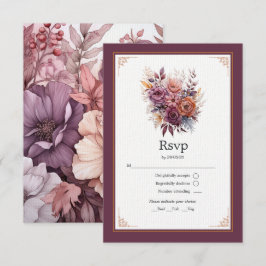 Plommon, Grå, Koppar och Dammros Blommig Bröllop OSA Kort