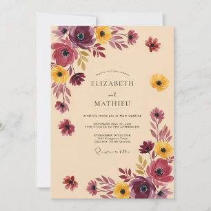 Plommon Gul Strålande Höstlig Bröllop Inbjudningar