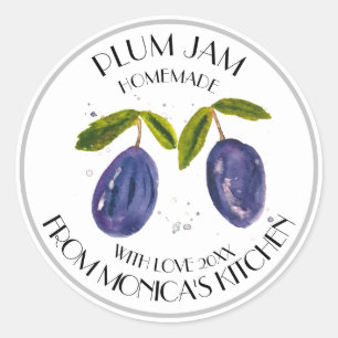 Plommon Jam Vattenfärg Frukt Kök Konserver Klass Runt Klistermärke