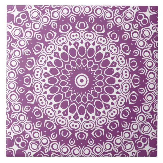 Plommon Kronblad Mandala Symfoni Kakelplatta (Framsidan)
