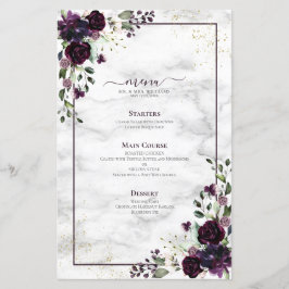 Plommon Lila Guld Blommig Vattenfärg Marmor Bröllo