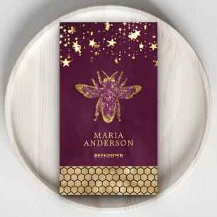 Plommon Lila Guld Glitter Honungsbi Biskötare Visitkort