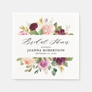 Plommon Lila Rodnad Rosa Botanisk Bröllopsdusch Pappersservett