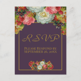 Plommon Lila Vintage Höst Blommig Bröllop RSVP Vykort