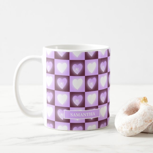 Plommon Mauve Celestiala Hjärtan Alla Hjärtans Dag Kaffemugg (Med munk)