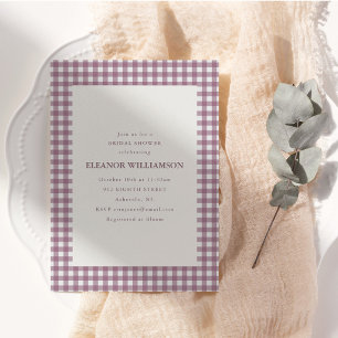 Plommon Mauve Gingham Rutig Höst Bröllopsduschfest Inbjudningar