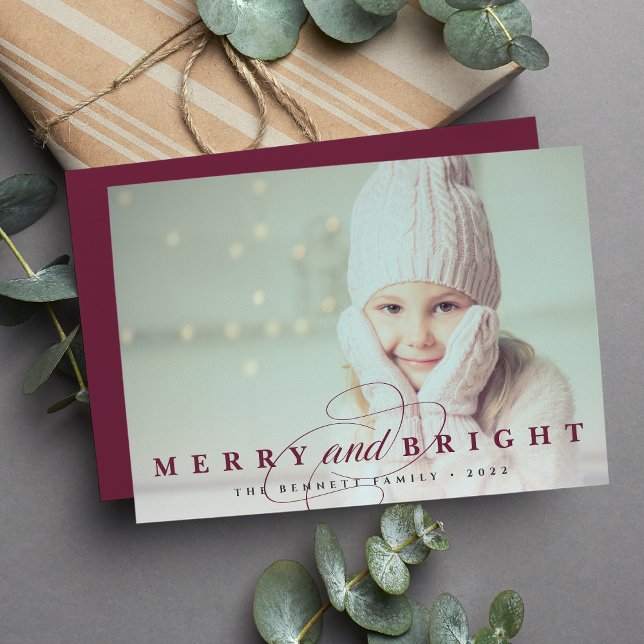 Plommon | Merry & Bright Photo Julkort (Skapare uppladdad)
