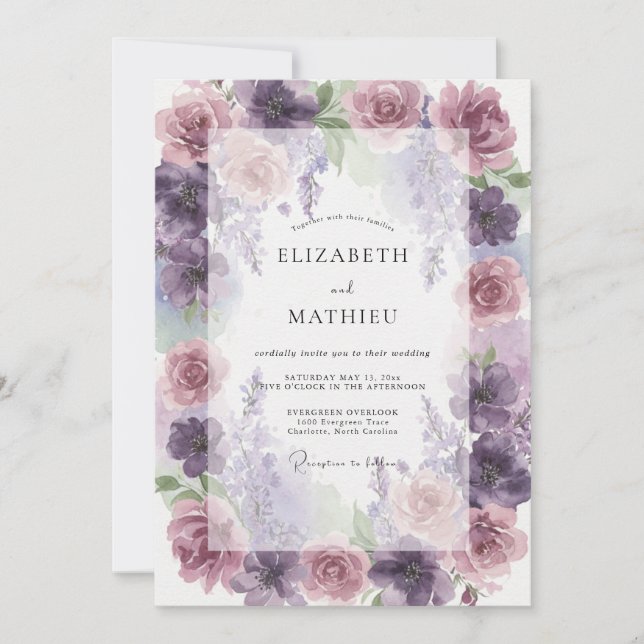 Plommon Mjuk Mauve Peony Bröllop Inbjudningar (Framsida)