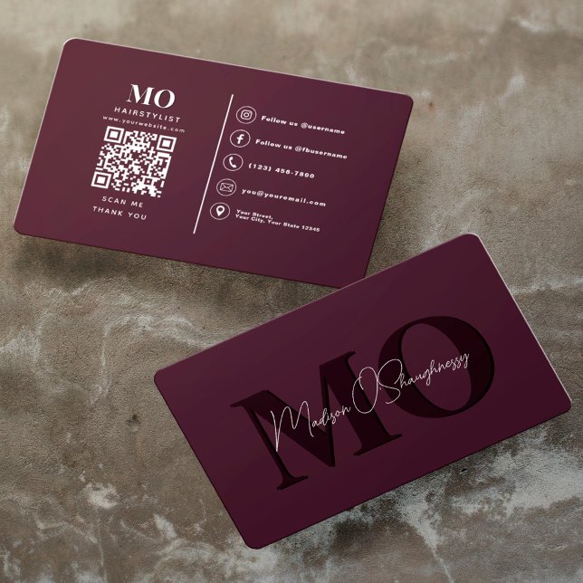 Plommon Modern Minimalist Monogram Professionell Q Visitkort (Skapare uppladdad)