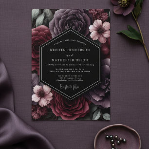 Plommon Mörk Blomning Romantik Bröllop Inbjudningar