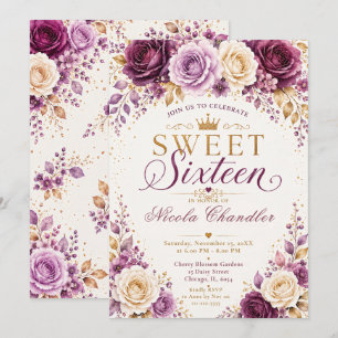 Plommon och ametist Sweet Sixteen Inbjudningar