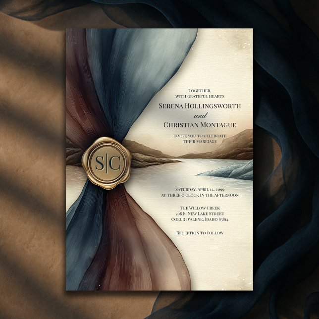 Plommon och blå Ombre Seal Vattenfärg Bröllop Inbjudningar (Plum and Blue Ombre Seal Watercolor Wedding Invitation
)