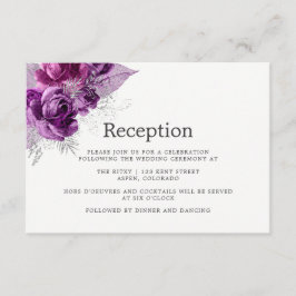 Plommon och marinblå akvarellblommig bröllopsrecep tilläggskort