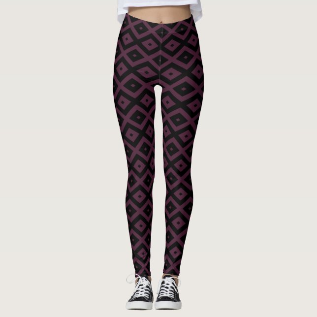 Plommon och svart diamant mönster leggings (Framsida)