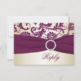 Plommon och Taupe Damask med TRYCKT band RSVP OSA Kort