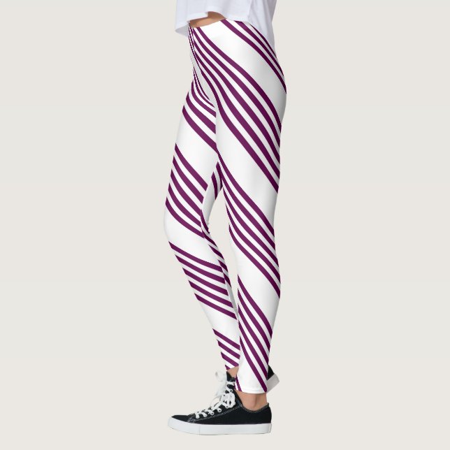 Plommon och vit fem rand mönster leggings (Vänster)