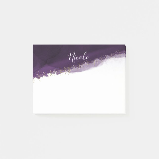 Plommon Purpur  Akvarell Guld Modern Chic Elegant Post-it Block (Framsida)