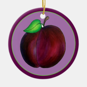 Plommon Ripe Sommar Lila Plum Fruit Illustration Julgransprydnad Keramik