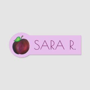 Plommon Ripe Sommar Lila Plum Fruit Illustration Namnbricka