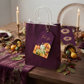 Plommon Thanksgiving Gunst Dual Sided Present Tag Presentetikett