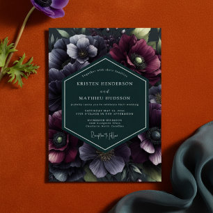 Plommon Twilight Blommig Whimsy Bröllop Inbjudningar