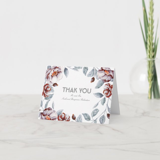 Plommon Vattenfärg Blommor Dekor Bröllop Tack (Framsida)